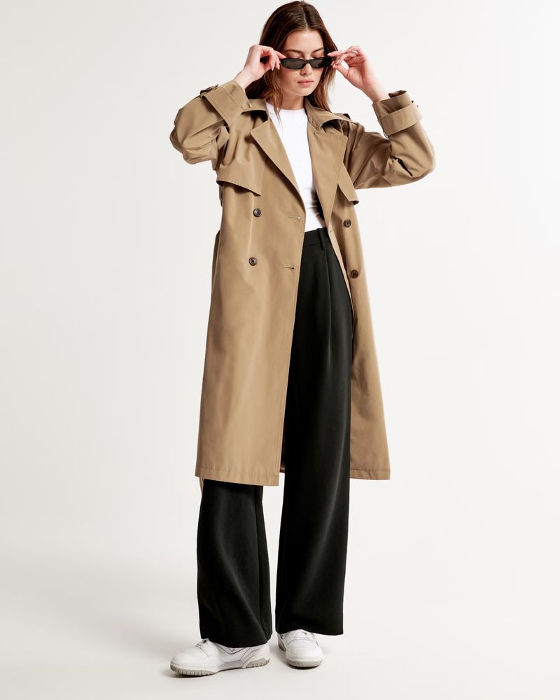 Women's Oversized Nylon Trench Coat | Women's Coats & Jackets | Abercrombie.com | Abercrombie & Fitch (US)