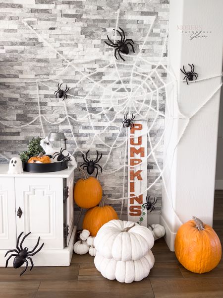 Halloween decor glitter spiders spider web pumpkins white grey home decor modern farmhouse glam 

#LTKhome #LTKSeasonal