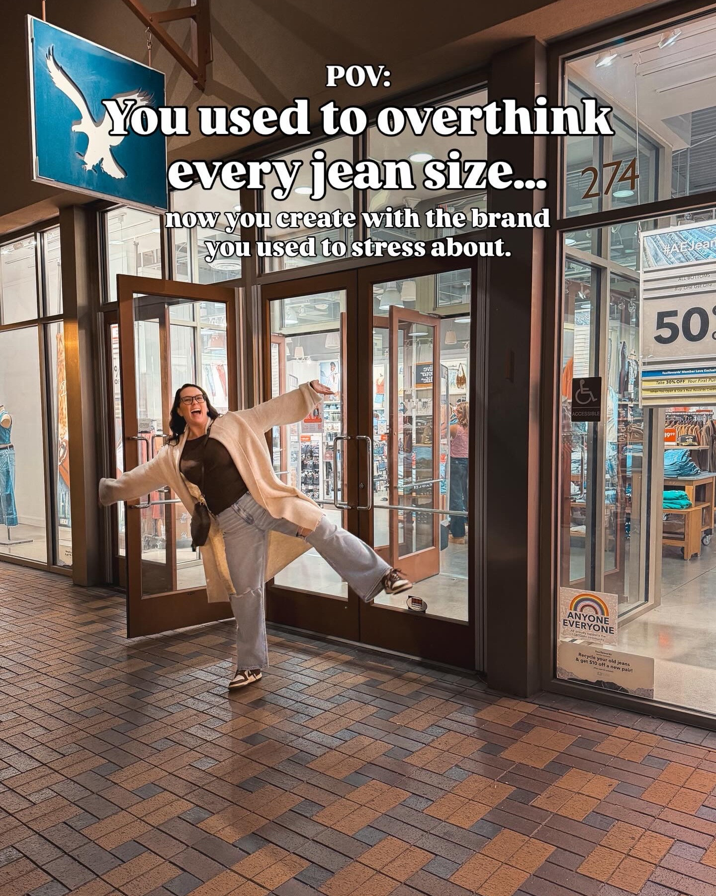 Full circle moment.

There was a time I’d grab two sizes into the fitting room and let the number decide how I felt that day.

Now I just focus on what fits, what feels good, and what I actually love.

Grateful to create with a brand that celebrates every height, shape, and size.

Size 14 | 5’9 | midsize + tall girl approved.

#aexme #aecommunity #midsizestyle #tallgirlstyle #aejeans @American Eagle Outfitters 

#LTKTall #LTKMidsize #LTKstorytime