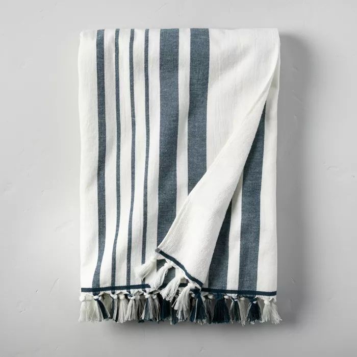 Casual Stripes Cotton Beach Towel Navy/Sour Cream - Hearth & Hand™ with Magnolia | Target