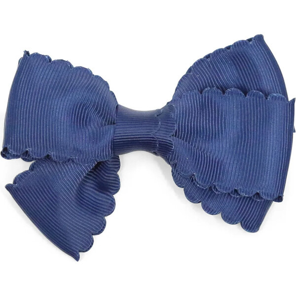 Grosgrain Scalloped Bow Hair Clip, Navy | Maisonette