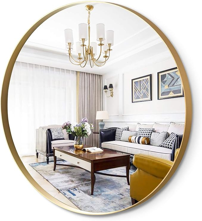 PexFix Wall Round Mirror - Modern 32 Inch Round Wall Mounted Mirror Sleek Stainless Steel Frame, ... | Amazon (US)