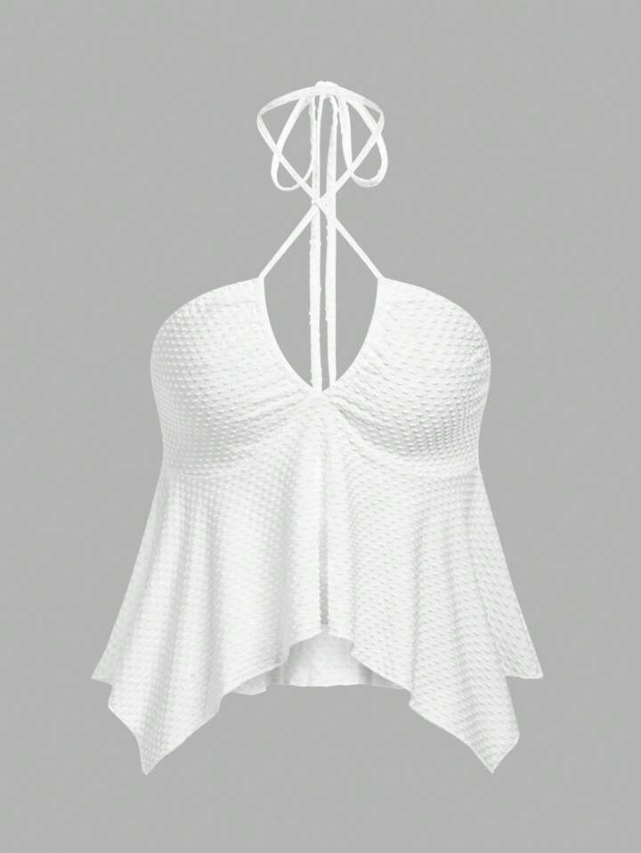 SHEIN MOD Women's Summer Cross Halter Tie Asymmetric Hem Sleeveless Tank Top  White Top | SHEIN