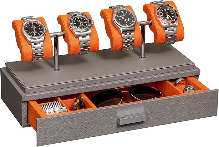 ROTHWELL Luxury Watch Display Case for 4 Watches – Leather Watch Box with Acrylic Cover and Rem... | Amazon (US)