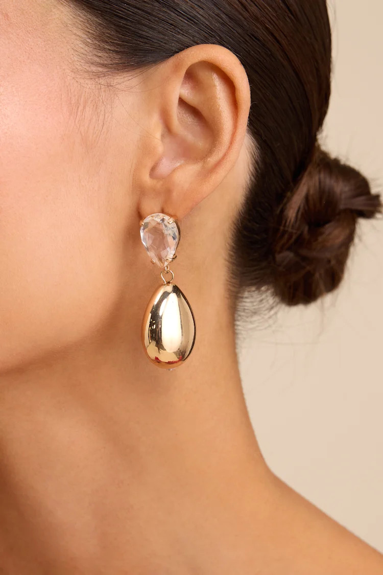 Givani Gold Rhinestone Drop Earrings | Lulus