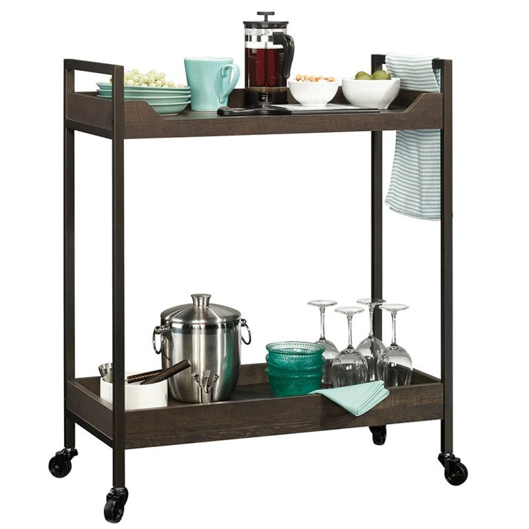 Sauder North Avenue Metal Framed Wood Serving and Bar Cart, Smoked Oak Finish - Walmart.com | Walmart (US)
