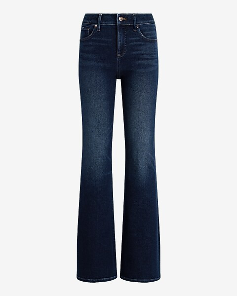 Mid Rise Dark Wash Hyper Sculpt '70s Flare Jeans | Express