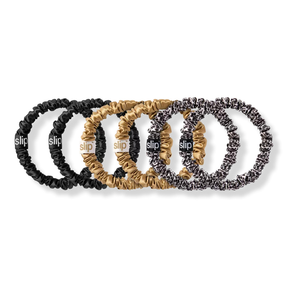 Black, Leopard & Gold Pure Silk Skinny Scrunchies | Ulta