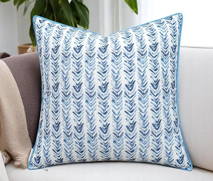 Printed 20x20 Inch Throw Pillow Cover \u2013 Blue Chevron Coastal Accent \u2013 Herringbone | Amazon (US)