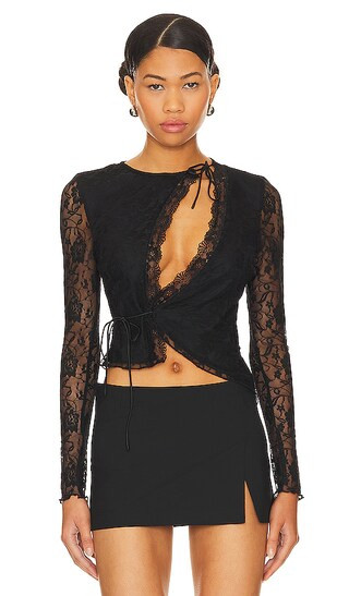 Anahi Wrap Lace Top in Black | Revolve Clothing (Global)