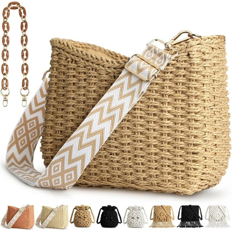 Straw Handbags Purses Crossbody Pocketbook Bag Casual Woven Beach Bags Summer Hobo Hippie Chic To... | Walmart (US)