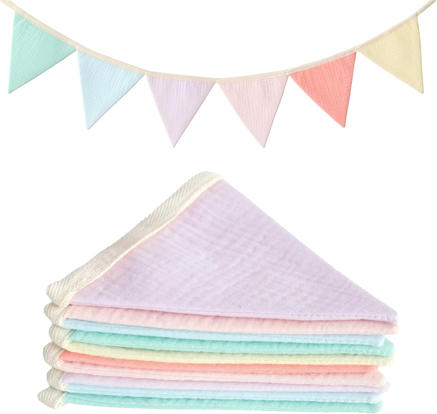 JUIIZAY Pennant Banner Flags Pastel Fabric Triangle Bunting Garland | Amazon (US)