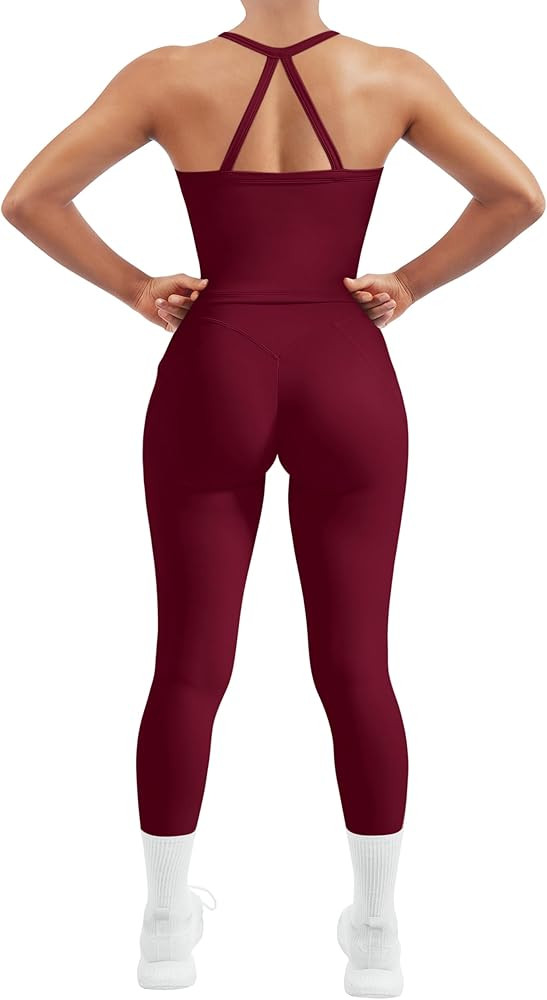 SUUKSESS Women 2 Piece Workout Sets Compression Tummy Control Leggings with Pockets Halter Built ... | Amazon (US)