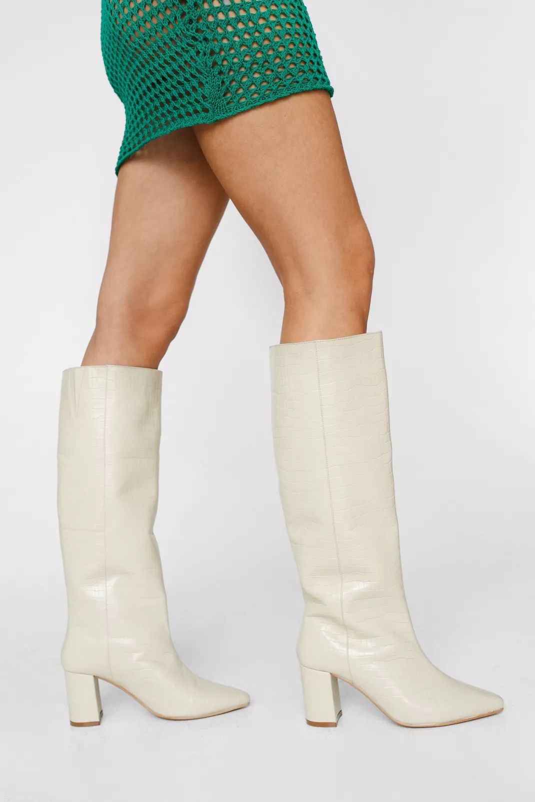 Leather Pointed Knee High Boots | Nasty Gal (US)