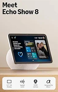 Amazon Echo Show 8 (newest model), Vibrant HD 8.7" display with spatial audio, Designed for Alexa... | Amazon (US)