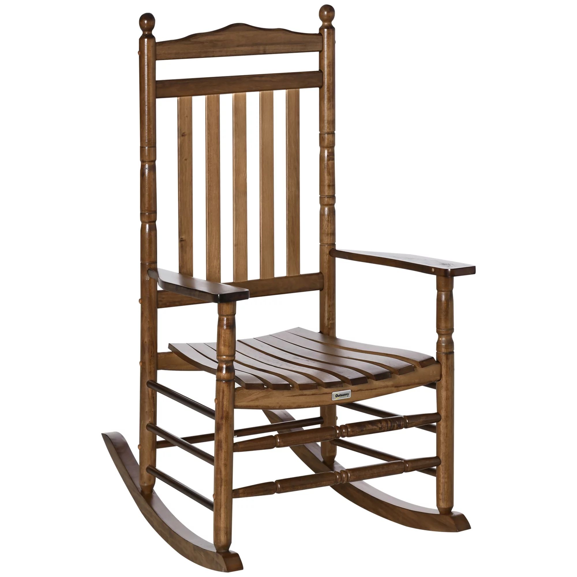 Outsunny Traditional Wooden High-Back Rocking Chair for Porch, Indoor/Outdoor, Brown | Walmart (US)