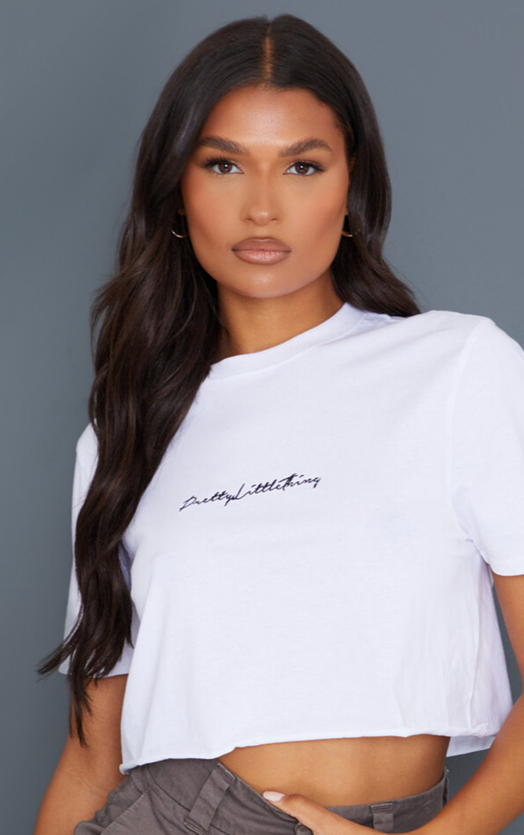 PRETTYLITTLETHING Cotton White Crop Oversized T-Shirt | PrettyLittleThing US