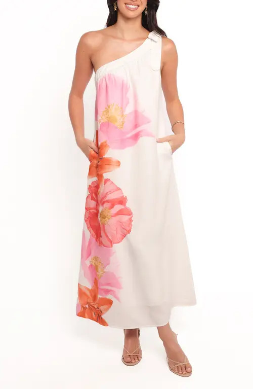 Petal & Pup Charlize One-Shoulder Maxi Sundress in White Pink at Nordstrom, Size Small | Nordstrom