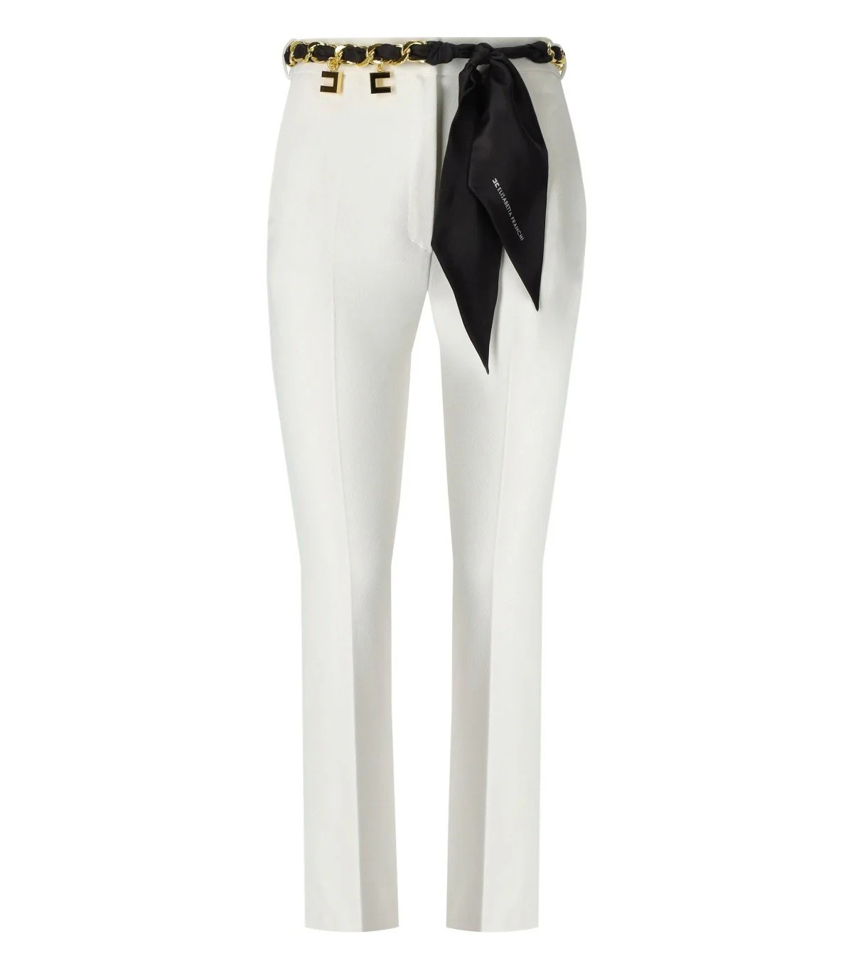 Elisabetta Franchi Ivory Flare Trousers With Foulard Belt 42 | Balardi