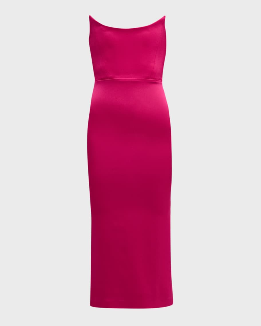 Alex Perry Satin Crepe Curved Strapless Midi Dress | Neiman Marcus