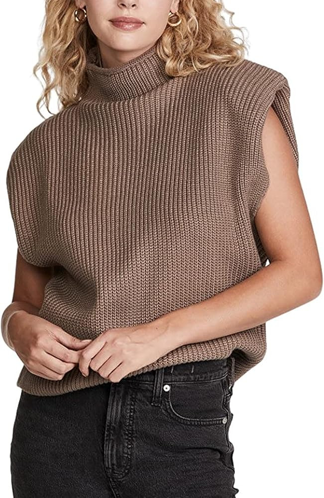 Himosyber Women's Solid Sleeveless Vest Elegant High Neck Stretchable Cap Sleeve Knit Sweater Top... | Amazon (US)