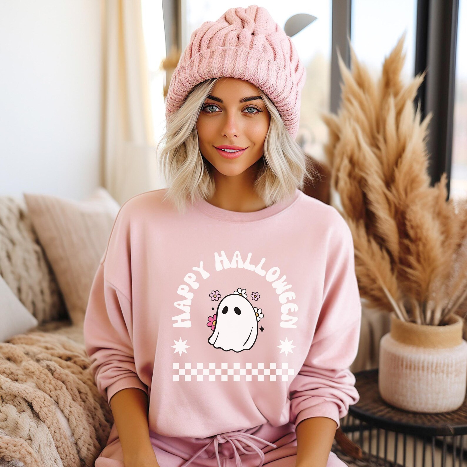 Checkered Ghost Unisex Heavy Blend™ Crewneck Halloween Sweatshirt - Etsy | Etsy (US)