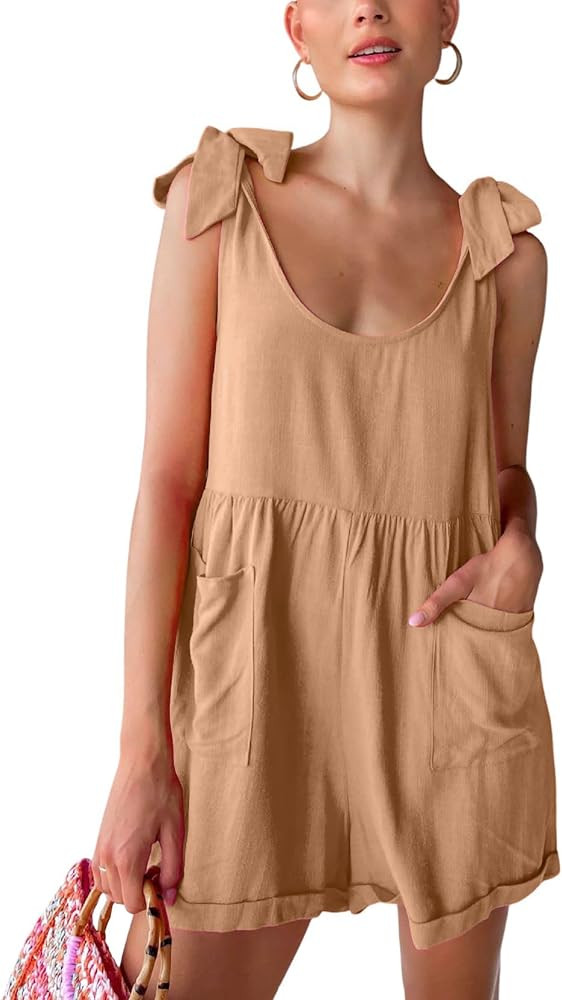 chouyatou Women's Wide leg Romper Shorts Sexy Tie Knot Strap Sleeveless Boho Jumpsuit Overall Pan... | Amazon (US)