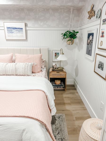 Teen girl Bedroom decor
Boho bedroom
Bedding
Blush coverlet
White ruffle comforter
Macrame pant hanger
Curved nightstand
Arched table lamp with pleated shade
LVP floor
Coastal wall art
Lumbar pillow 
Floral pink sheets
Soft bedding 
Gallery wall
Wall art
Floral wall art

#LTKHome #LTKKids #LTKStyleTip