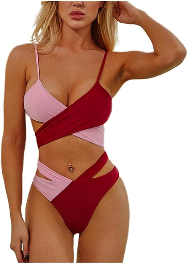 NP Bikini Women Gather Swimsuit Two-Color Summer Large Swimwear | Amazon (US)