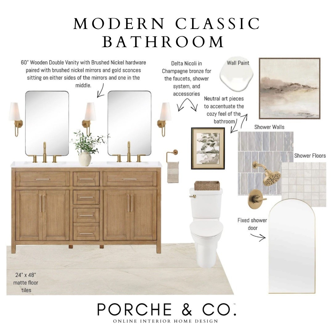 Modern classic design, bathroom design, bathroom decor, master bathroom
#visionboard #moodboard #porcheandco

#LTKHome #LTKStyleTip