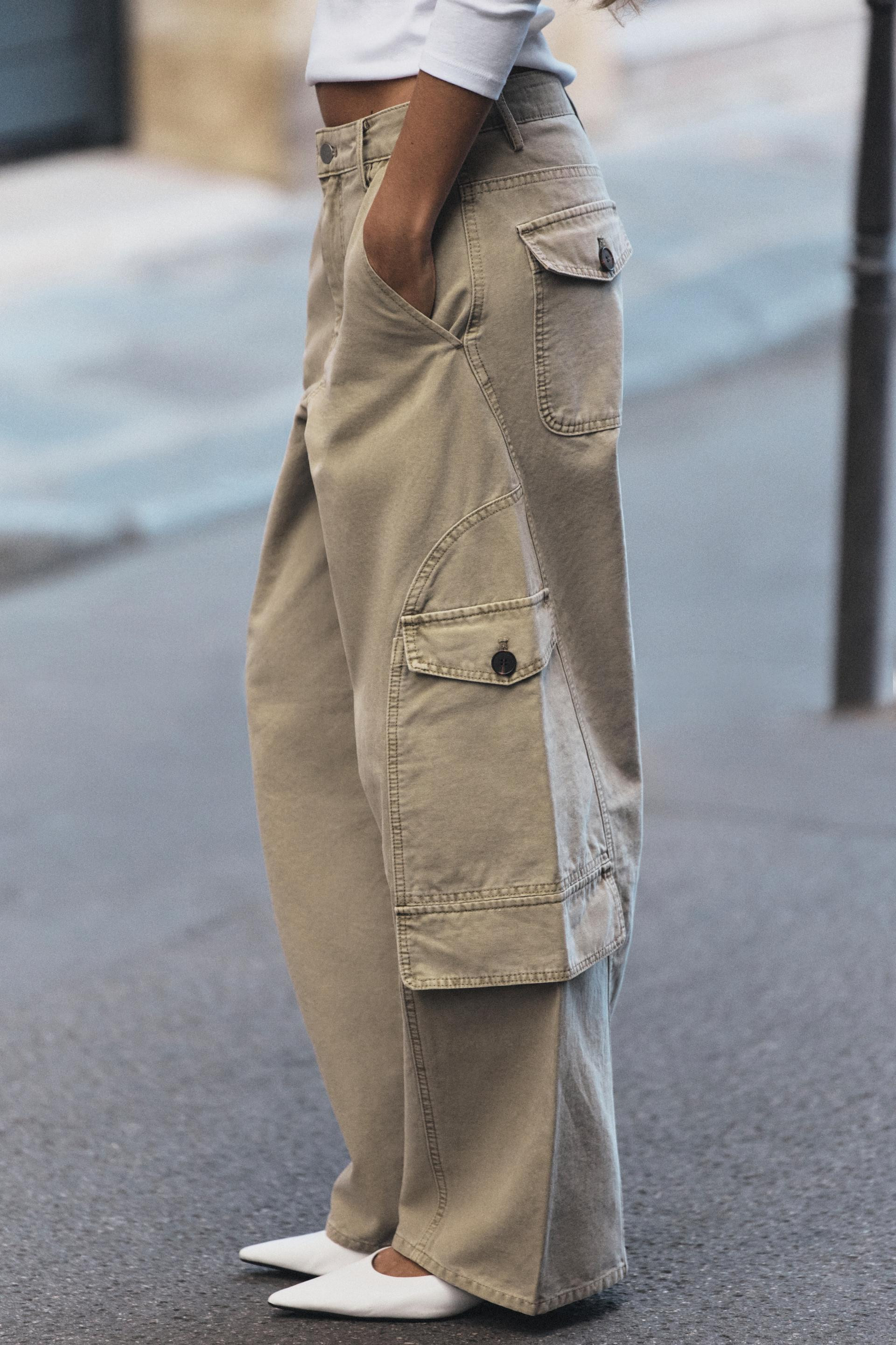 Zara - Faded-Effect Cargo Trousers - Sand - S - Woman | Zara UK
