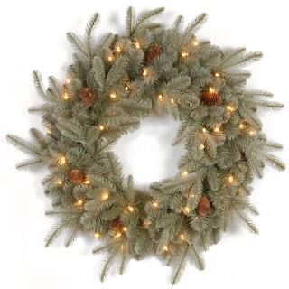 24" Feel Real® Frosted Artic Spruce Wreath with Cones & 50ct. Clear Lights | Michaels Stores