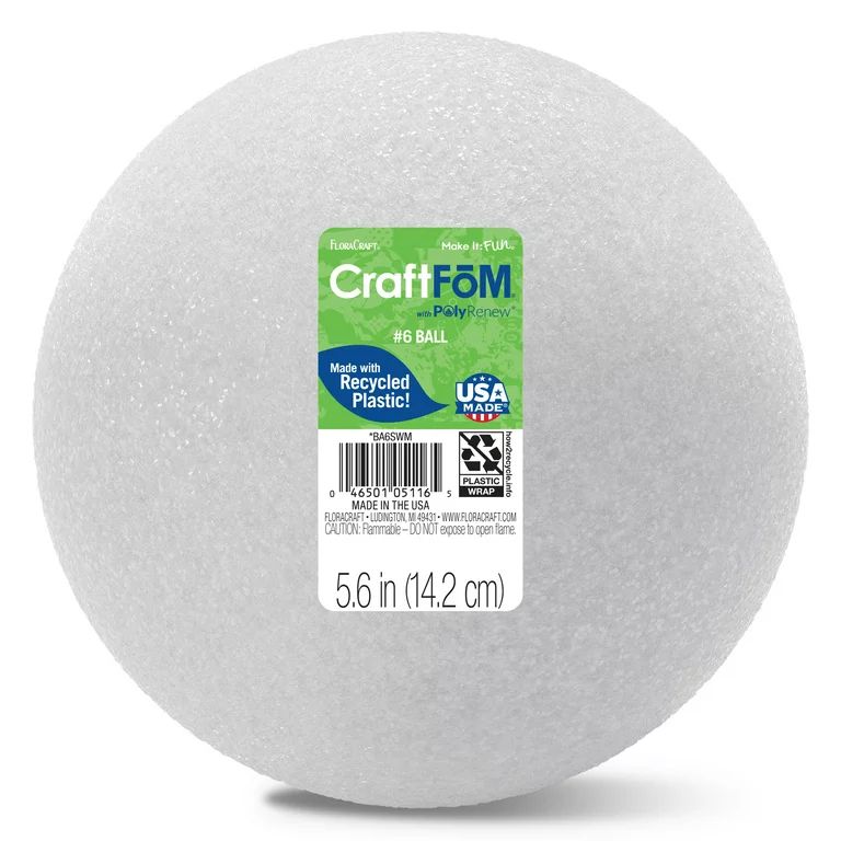 FloraCraft CraftFōM Crafting Foam Ball 5.6 inch White | Walmart (US)