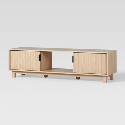 Saracina Home Modern Fluted Wood 2 Door TV Stand for TVs up to 65" Coastal Oak | Target