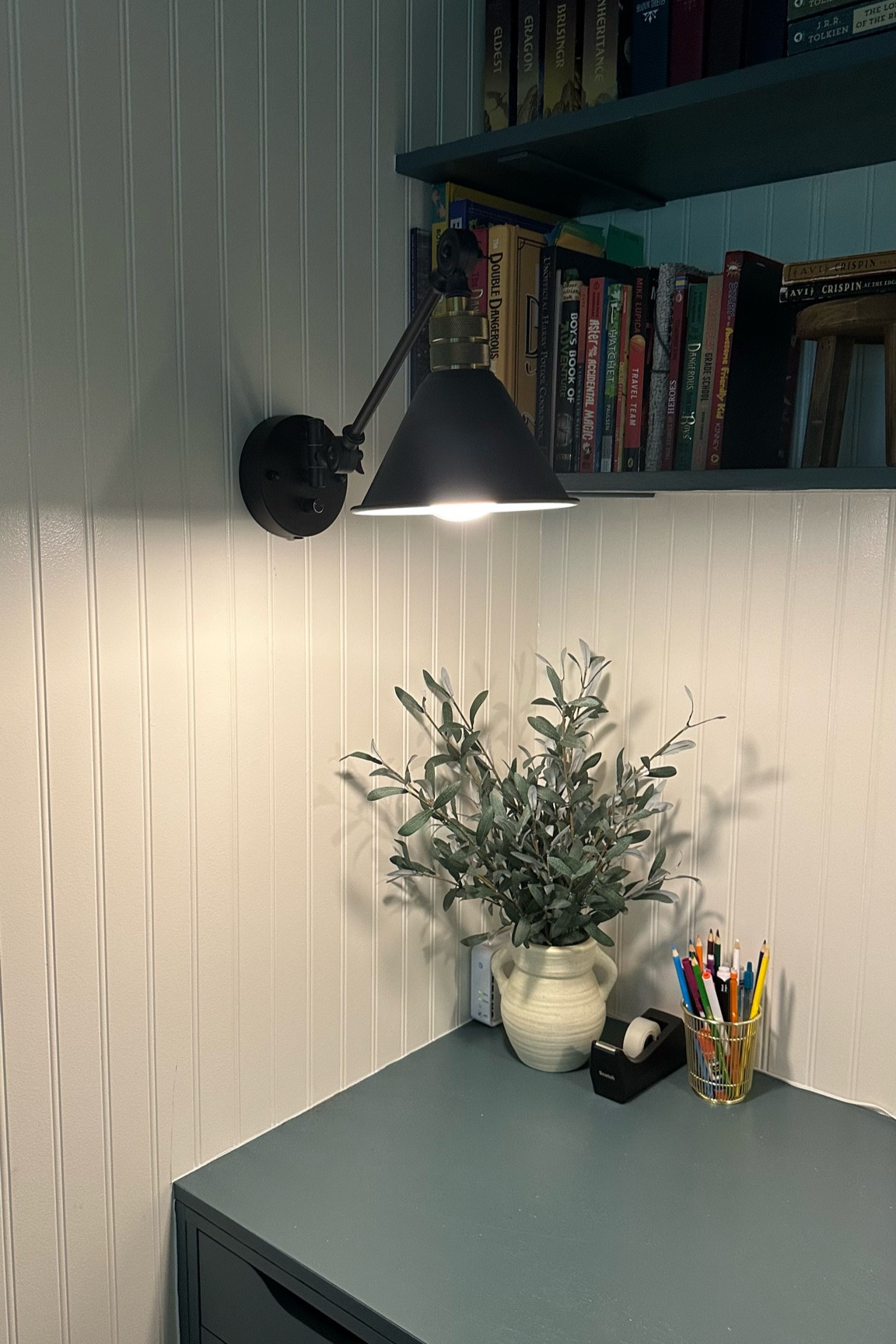Wall mounted sconces that don’t require hard-wiring or electrical! These light bulbs are magic.