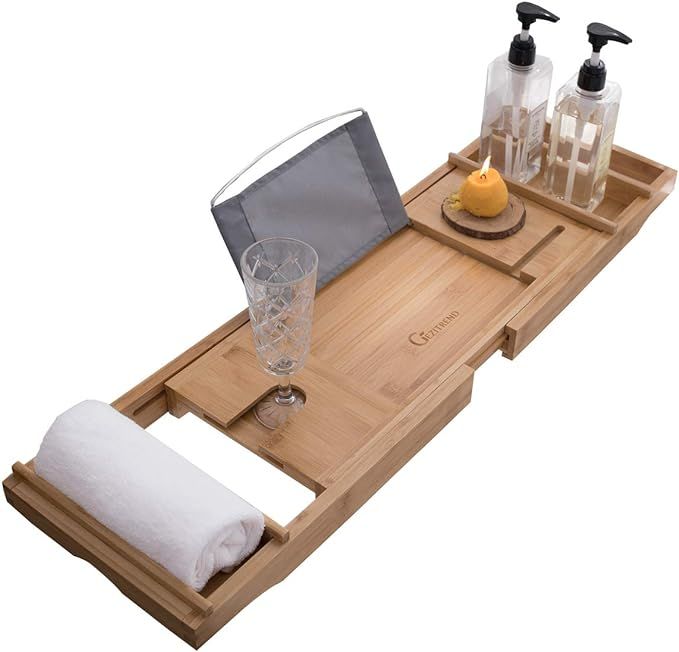 GEZITREND Luxury Bamboo Bathtub Caddy Tray Bathroom Furniture Expandable and Nonslip Bath Caddy w... | Amazon (US)