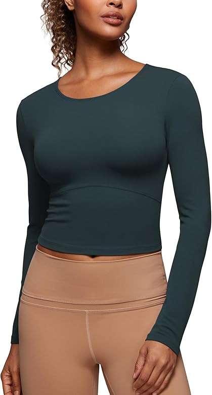 CRZ YOGA Butterluxe Womens Long Sleeve Crop Yoga Shirts Slim Fit Cropped Workout Tops Athletic Ca... | Amazon (US)