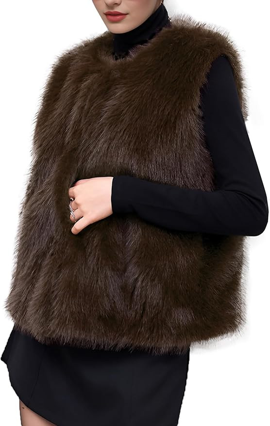 Rousytn Women's Faux Fur Vest Sleeveless Fuzzy Jacket Fluffy Faux Fur Vest for Women Warm Winter ... | Amazon (US)