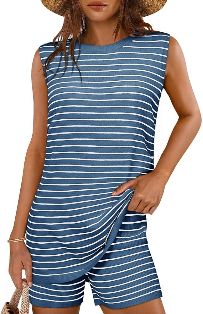 Glamaker Women's 2 Piece Short Sets Summer Lounge Sets Sweater Knit Beach Vacation Matching Sets ... | Amazon (US)