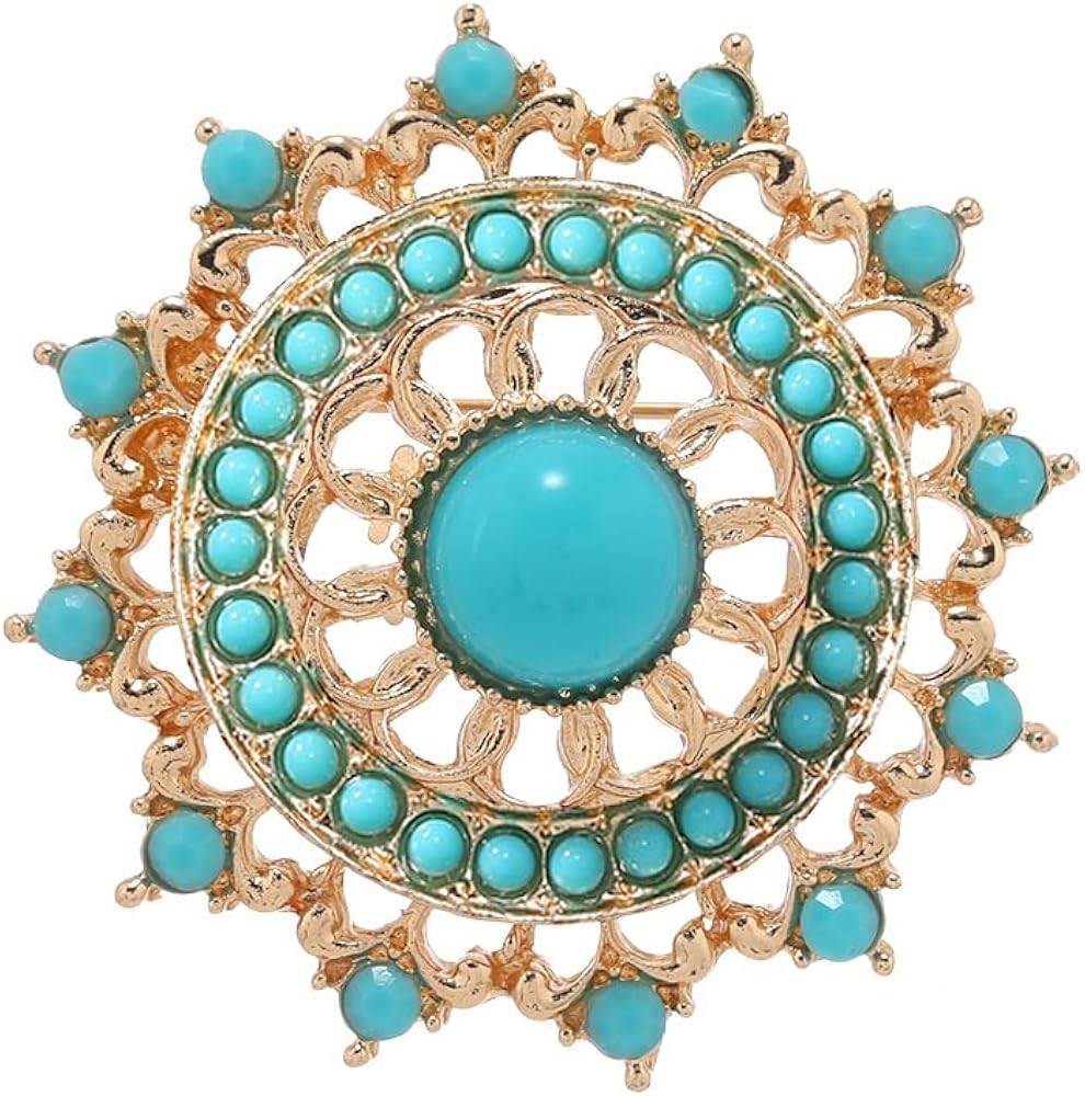 Baroque Turquoise Bead Brooch Pin for Women Men Gold Tone Fashion Blue Birthstone Geometric Filig... | Amazon (US)