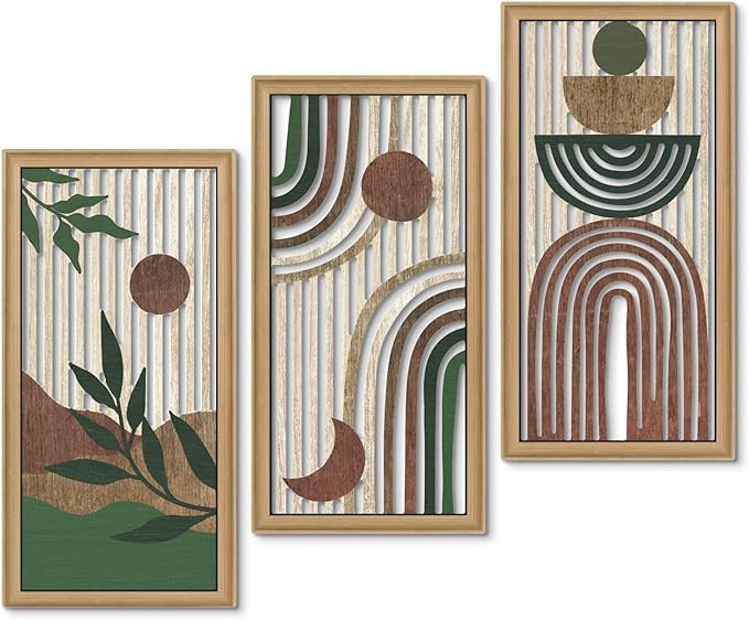 Putuo Decor Boho Wall Art Set of 3 Modern Minimalist Wooden Wall Decor Abstract Earth Tone Room D... | Amazon (US)