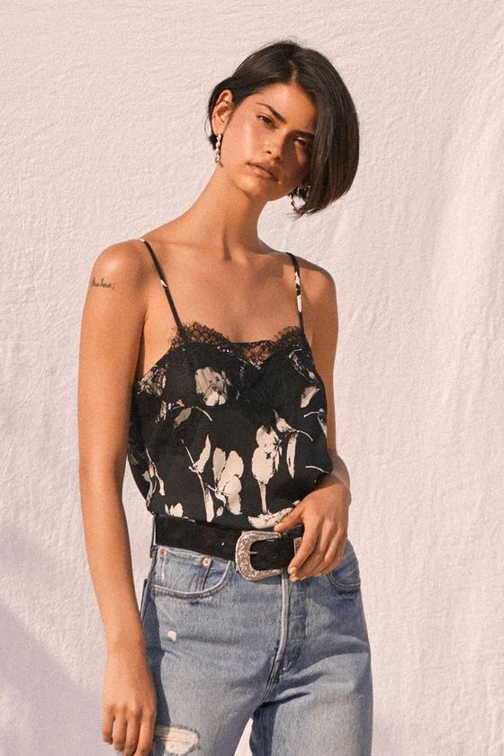Totally Irresistible Black and White Print Lace Cami Top | Lulus (US)