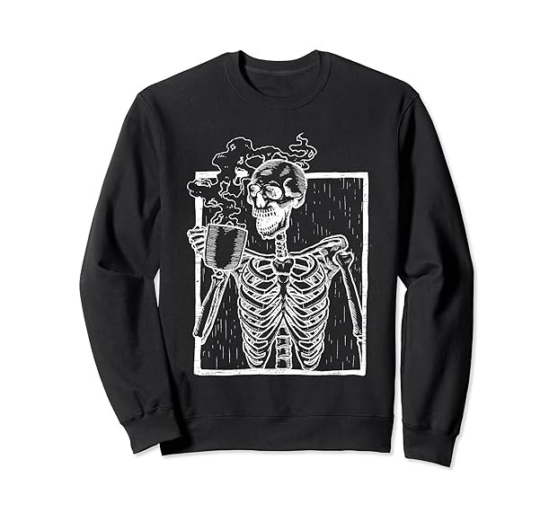 Distressed Skeleton Vintage Smiling Skull drinking Coffee Sweatshirt | Amazon (US)