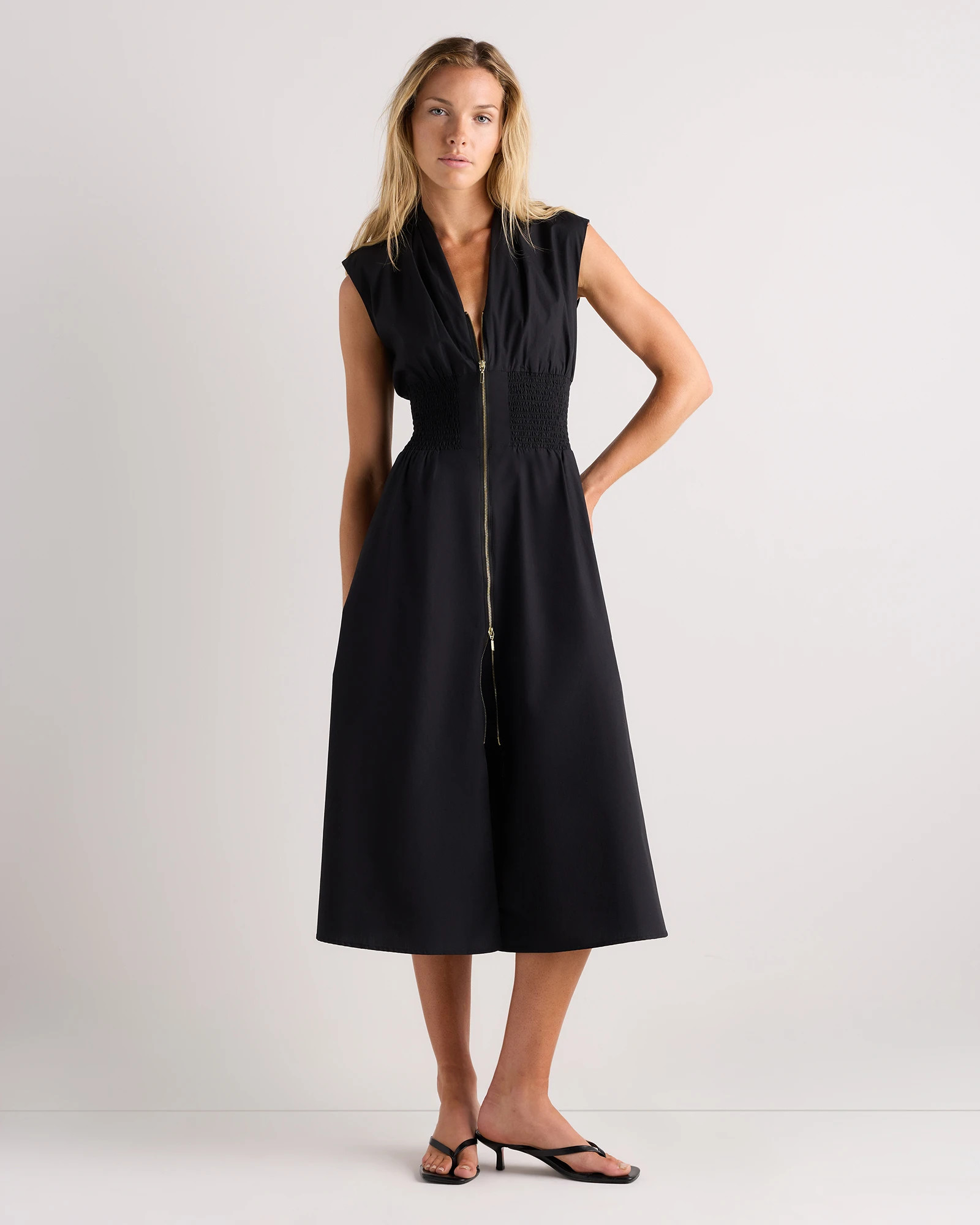 100% Organic Cotton Poplin Zip-Front Midi Dress | Quince