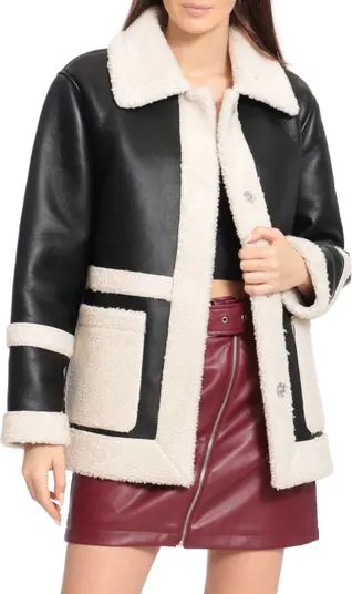 Avec Les Filles Faux Leather Snap Coat with Faux Shearling Trim | Nordstrom | Nordstrom