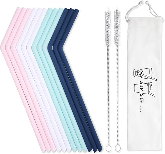 12 Pack Reusable Silicone Drinking Straws with Case - Regular Size - Long Flexible Straws for 20o... | Amazon (US)