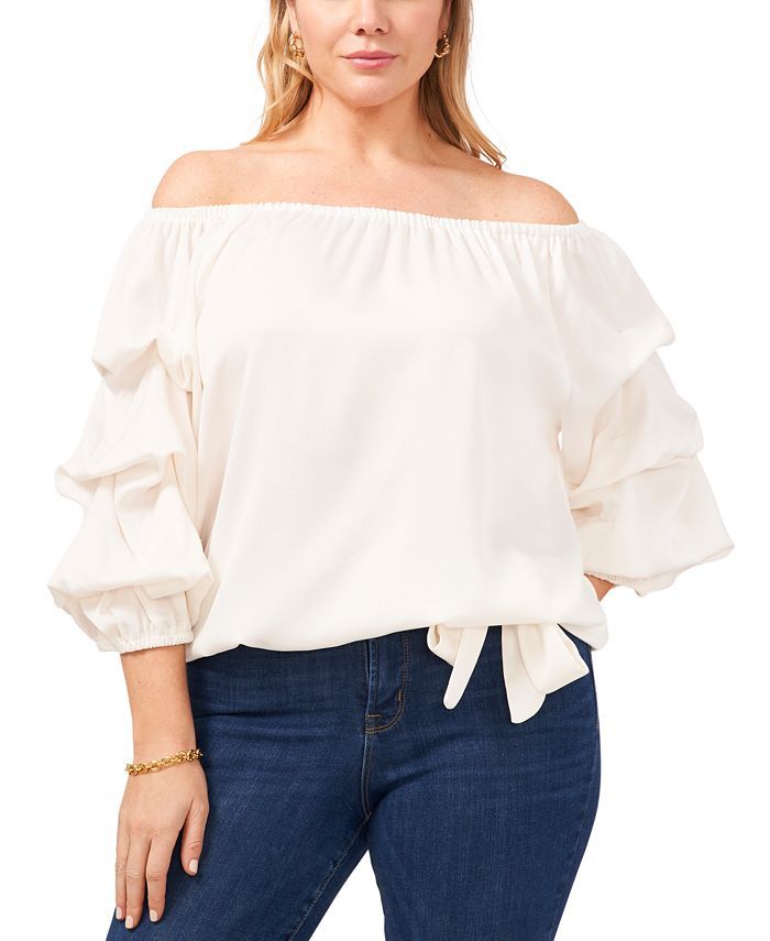 Vince Camuto Plus Size Bubble Sleeve Off-The-Shoulder Top & Reviews - Tops - Women - Macy's | Macys (US)