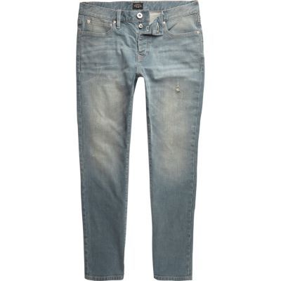 Mid blue faded Dylan slim fit jeans | River Island (US)