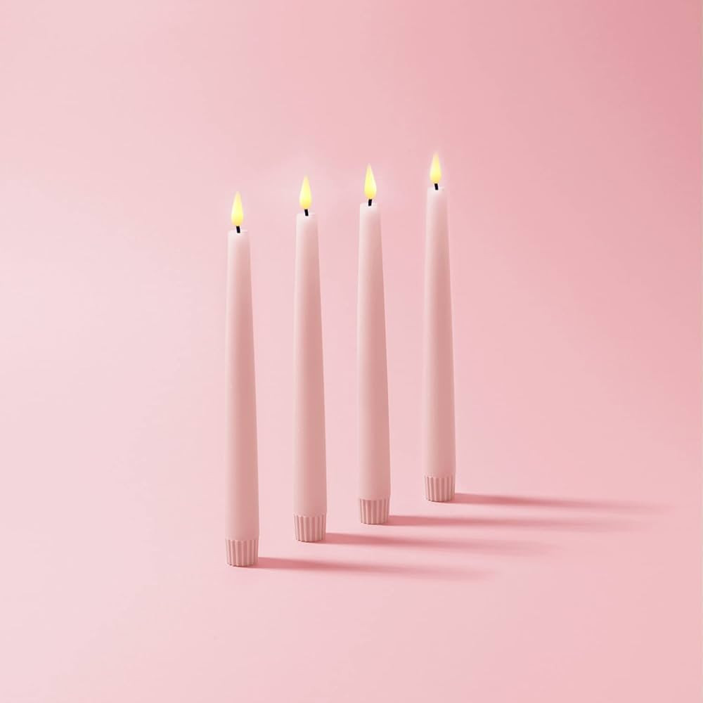 Amazon.com: Pink Flameless Taper Candles - 4 Pack, 9 Inch Tall Remote & Timer, Real Wax, Unscente... | Amazon (US)