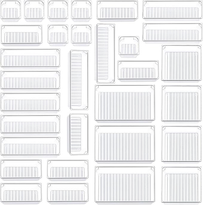 Kootek 31 Pcs Drawer Organizers 5-Size Makeup Desk Drawer Organizer Plastic Bathroom Storage Bins... | Amazon (US)